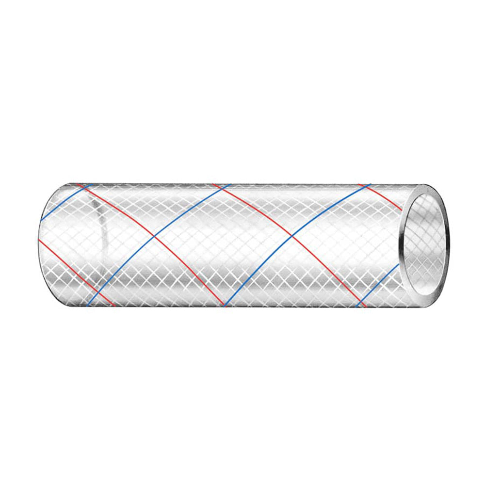Trident Marine 3/8" x 50' Clear Reinforced PVC Hose Tubing Red  Blue Tracer [162-0386]